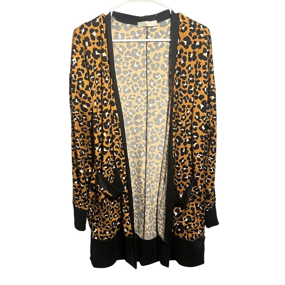 Eldridge Women's Leopard Print Open Front Cardigan Sweater Size‎ L Long Sleeve